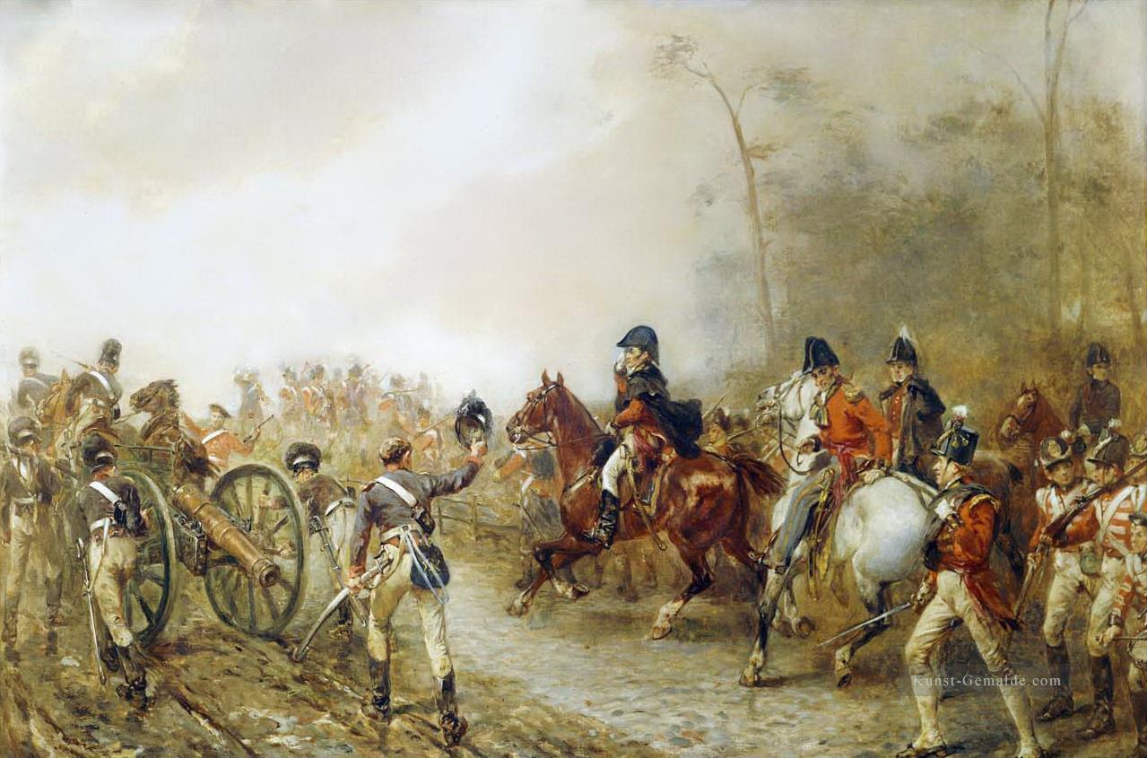 The Duke Of Wellington On The Road To Quatre Bras Robert Alexander Hillingford historische Kampfszenen Militärkrieg Ölgemälde